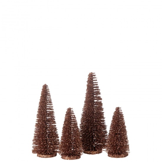 J Line Doos Met 4 Kerstboom Decoratief Glitter Plastiek Bruin kerstbomen JO47087.