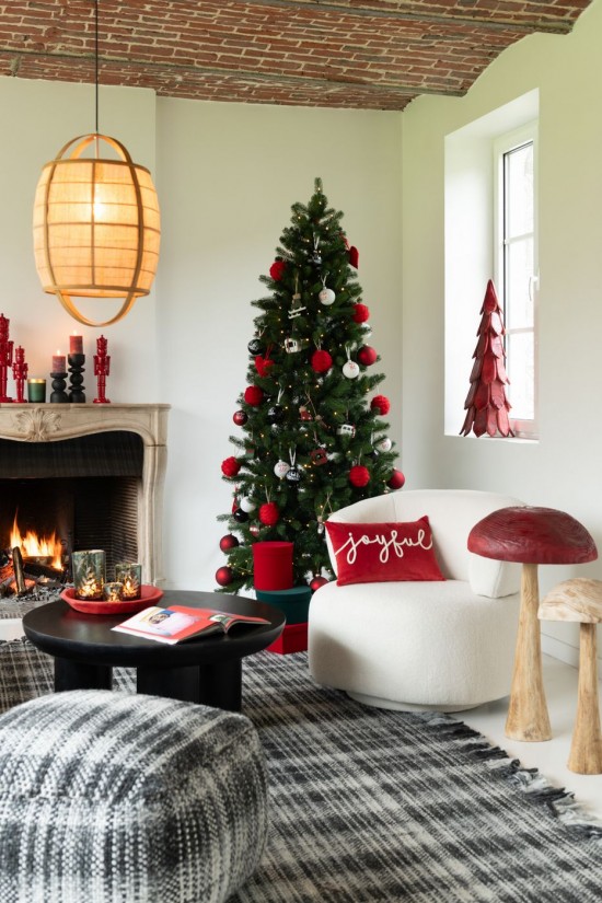 Jline Cojin Rectangulo Joyful Terciopelo Rojo Blanco.