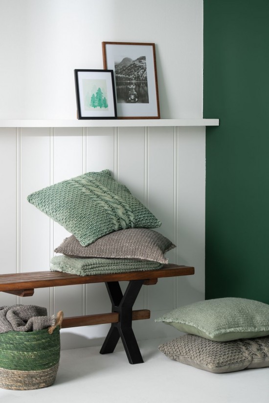 Jline Cojín Punto Trenza Algodón Verde Lavado.