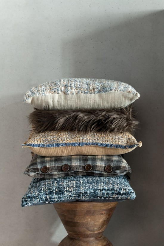 Jline Cojín Tweed Acrílico Algodón Azul Blanco.