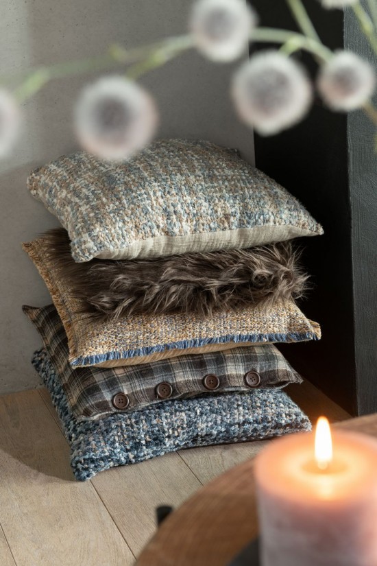 J Line Cuscino Tweed Acrilico Cotone Blu Bianco Cojín Tweed Acrílico Algodón Azul Blanco.