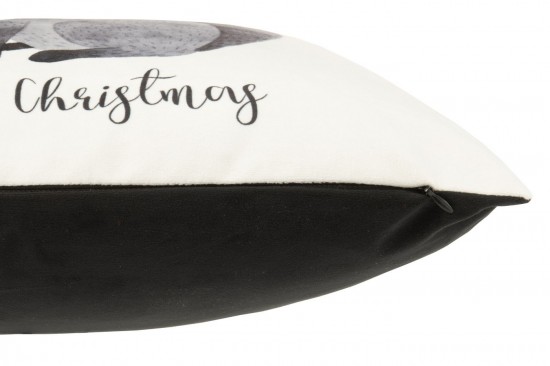 J Line coussins Jolipa Coussin Renard Avec Écharpe Velours Blanc Noir.