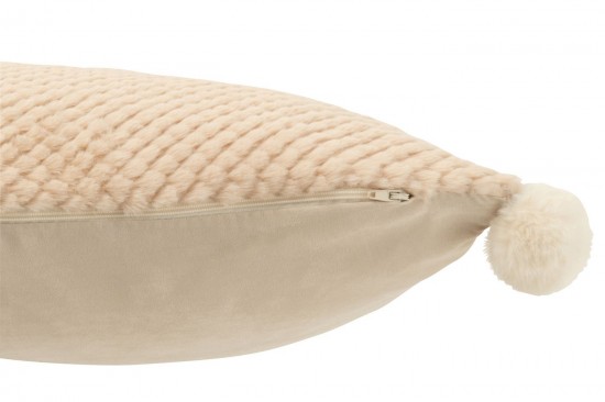 J Line coussins Jolipa Coussin Doux Pompoms Polyester Beige.