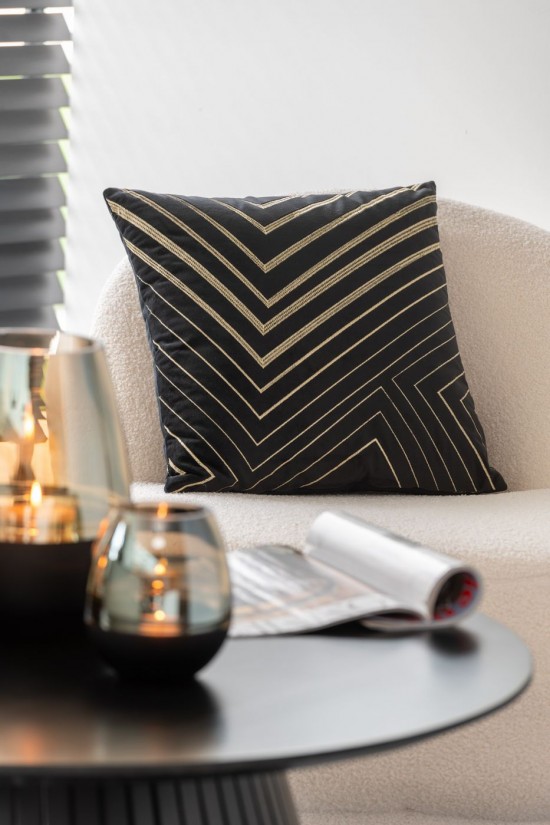 J Line Cuscino Righe Piramidi Velluto Nero Oro Cojin Surcos Piramides Terciopelo Negro Oro.