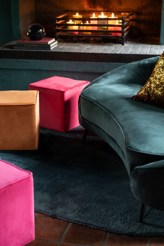 Jline Pouf Cubo Terciopelo Ocre.