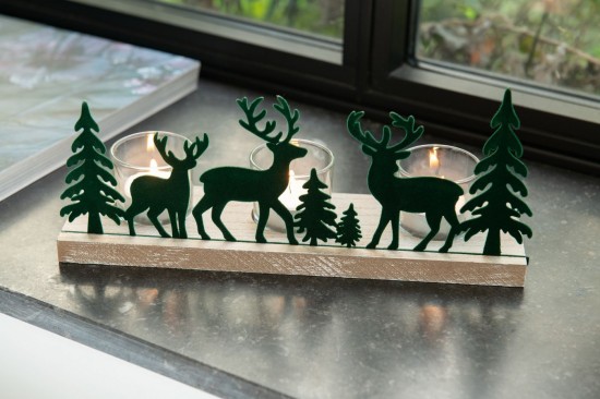 Jline Fotosforo 3 Piezas Reno Árbol Metal Madera Verde Oscuro.