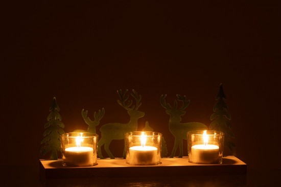 J Line photophores Jolipa Photophore 3 Piéces Cerfs Sapins Métal Bois Vert Foncé.