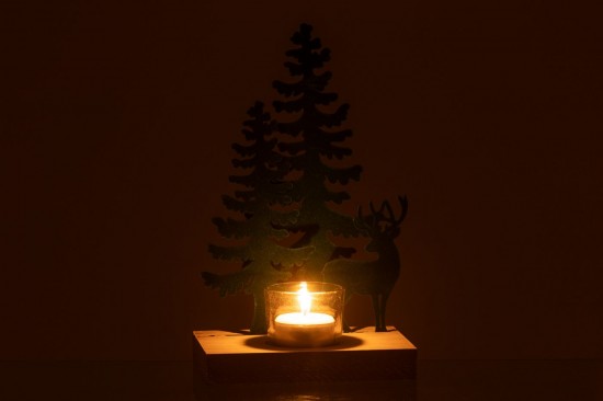 J Line photophores Jolipa Photophore 1 Piéce Cerf Sapins Métal Bois Vert Foncé.