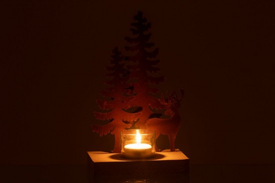 J Line photophores Jolipa Photophore 1 Piéce Cerf Sapins Métal Bois Brun.