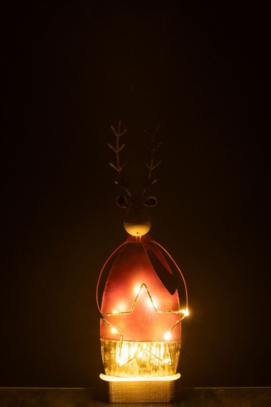 J Line rennes caribous Jolipa Renne Déco Avec Écharpe Lunettes Led Métal Rouille Doré Small.