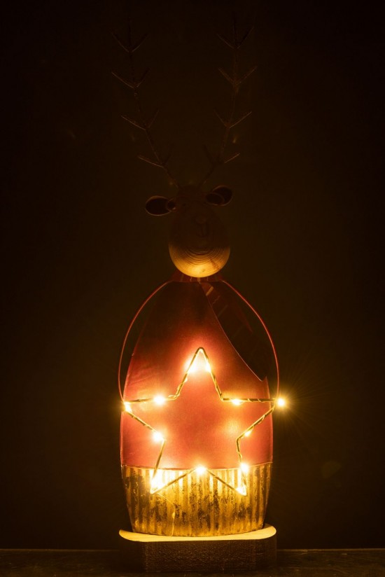 J Line rennes caribous Jolipa Renne Déco Avec Écharpe Lunettes Led Métal Rouille Doré Large.