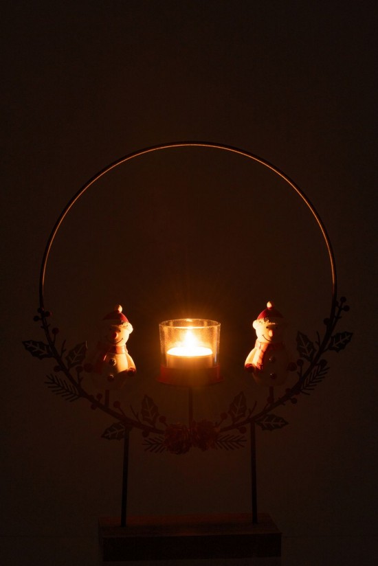 J Line photophores Jolipa Photophore Cercle Sur Pied Bonhommes De Neige Mix.