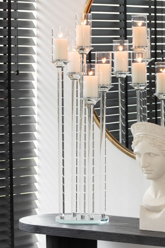 Jline Candelabro 5 Grande Vidrio Transparante.