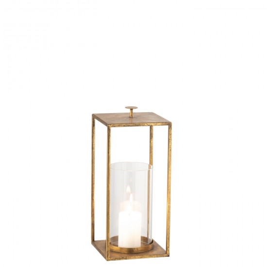 J Line Lantaarn Nino Ijzer Glas Goud windlichten lantaarns JO47440.