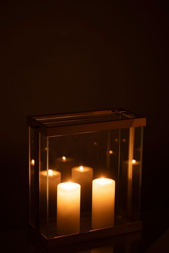 J Line lanternes photophores Jolipa Lanterne Rectangle Enma Fer Verre Or Small.