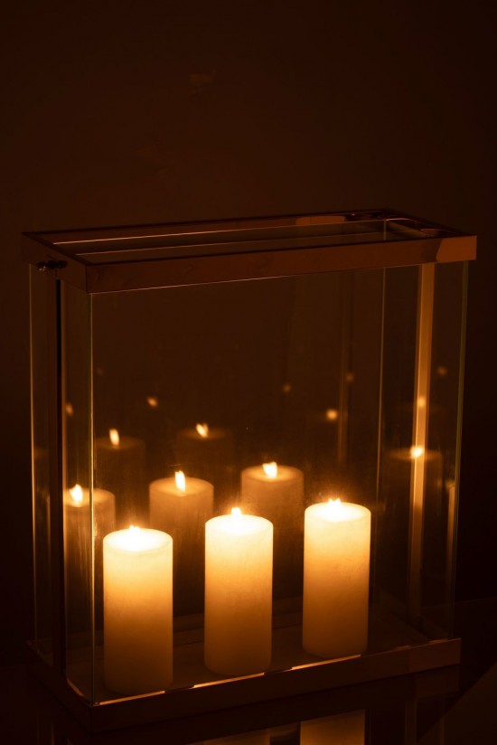 J Line lanternes photophores Jolipa Lanterne Rectangle Enma Fer Verre Or Large.