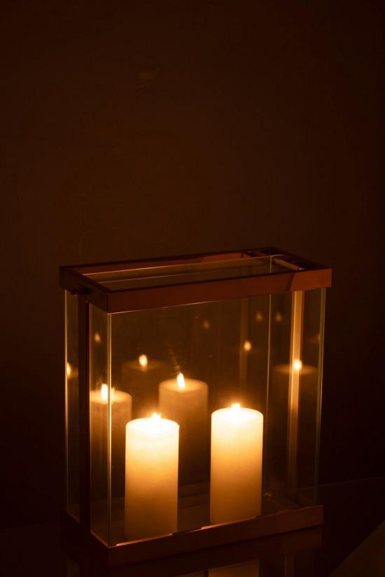 J Line lanternes photophores Jolipa Lanterne Rectangle Enma Fer Verre Cuivre Small.