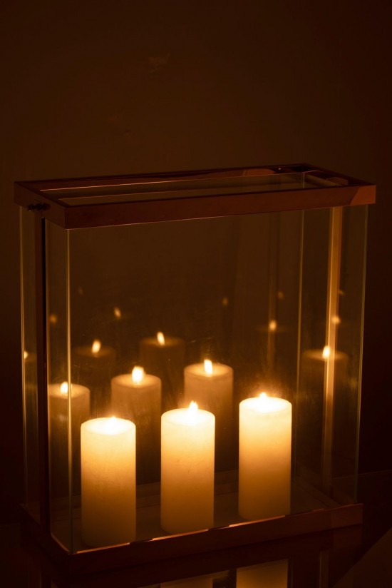 J Line lampe cuivre lanternes photophores Jolipa Lanterne Rectangle Enma Fer Verre Cuivre Large.