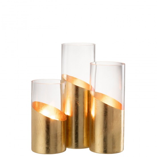 Jline Windlicht Moa Glas Transparant Goud Large.