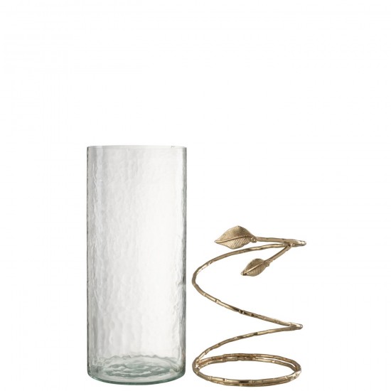 Jline Vaas Blad Wijd Glas Ijzer Transparant Goud.