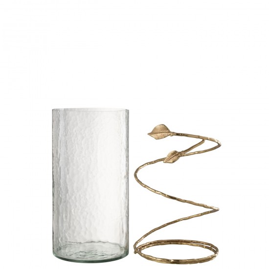 Jline Vaas Blad Lang Glas Ijzer Transparant Goud.