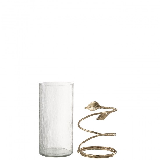 Jline Vaas Blad Kort Glas Ijzer Transparant Goud.