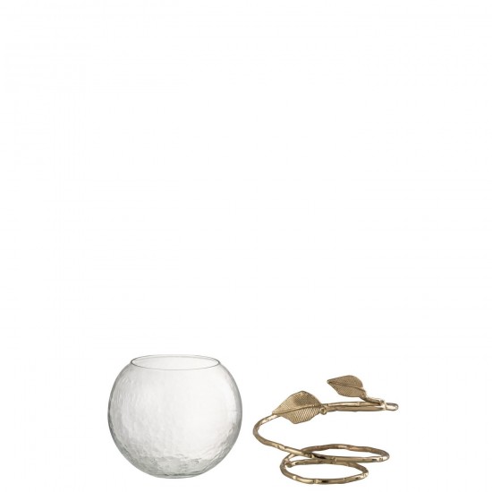 Jline Vaas Blad Schaal Glas Ijzer Transparant Goud.