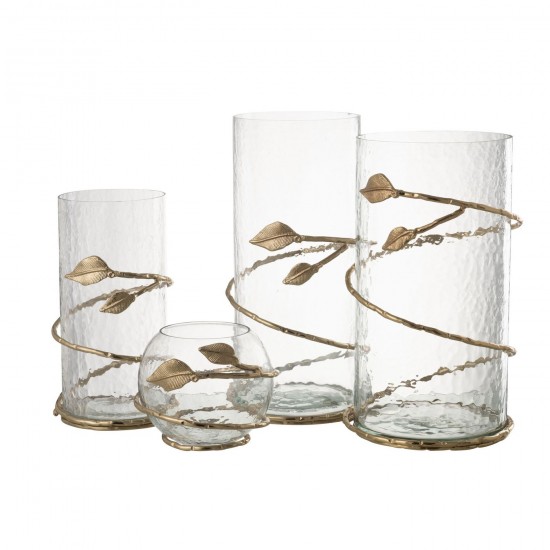 J Line Vase Leaf Bowl Glass Iron Transparent Gold tea lights holders.