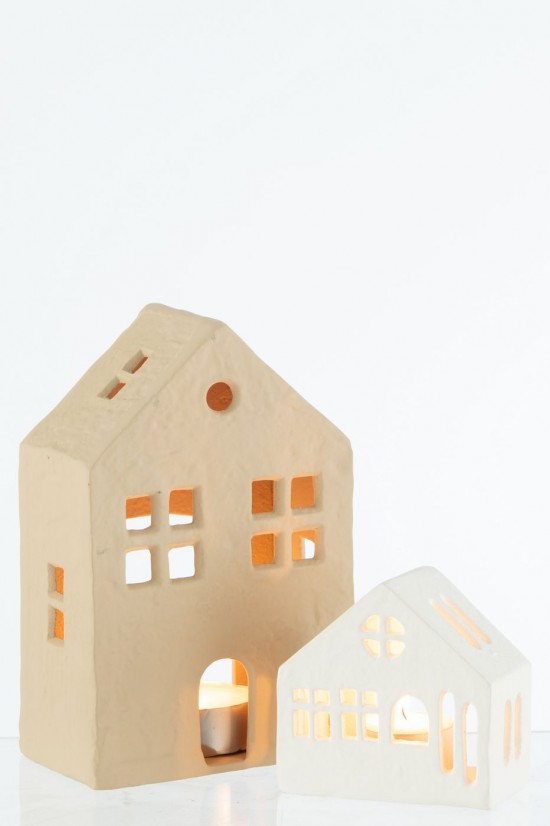 J Line Hut Agra Beige tea lights holders.