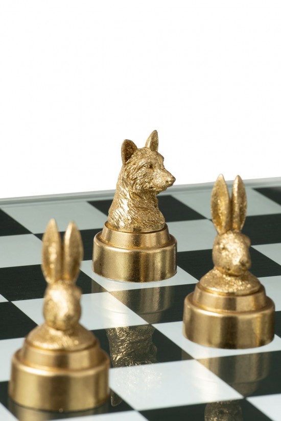 J Line 47927 Chessboards in wood schachbrett holz schaakbord schaakbord schaakbordje accessoires De La Maison Dekoration Acces.