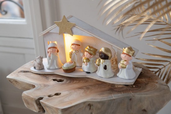 Jline Creche Led De Porcelana Blanco Oro Grande.