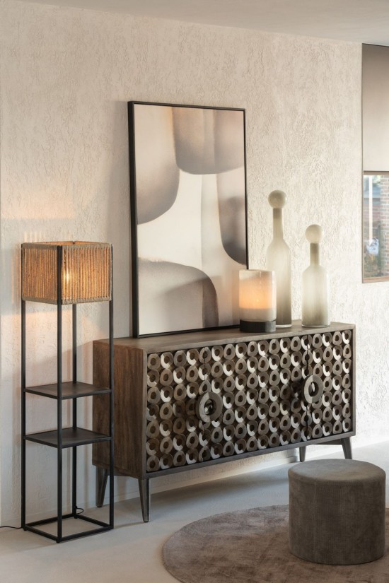 J Line Vaso Bottiglia Tappo Uniforme Vetro Grigio Small Jarron Botella Tapon Vidrio Plano Gris Small.