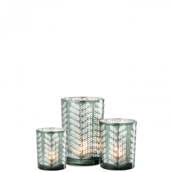 Jline Windlicht Visgraat Glas Groen Zilver Large.