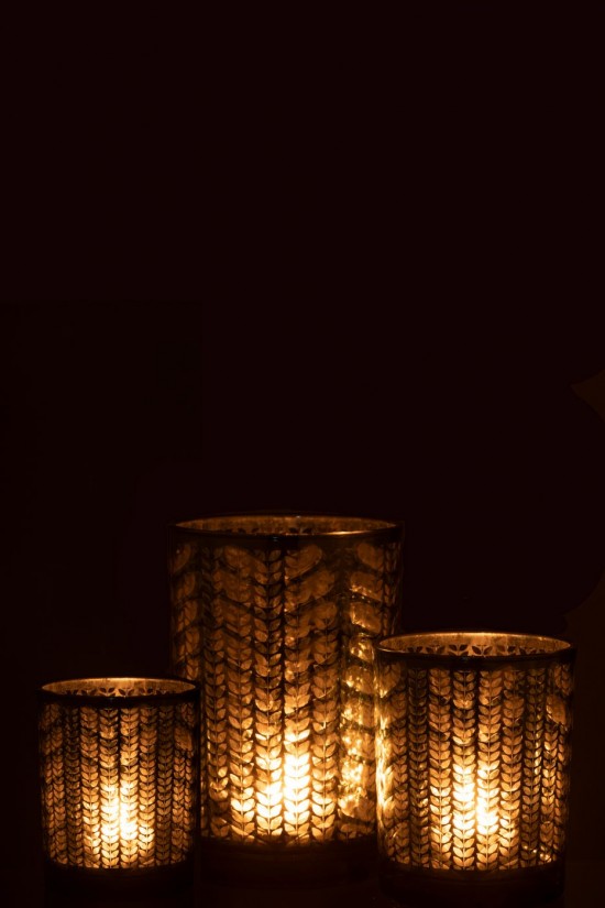 Jline Windlicht Fischgrät Glas Grün Silber Large t lichthalter teelichtleuchter teelichte.