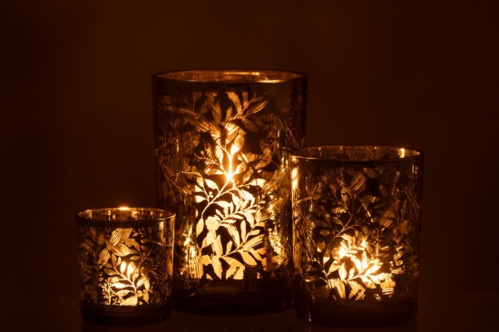 Jline Windlicht Blätter Glas Grün Antik Gold Large t lichthalter teelichtleuchter teelichte.