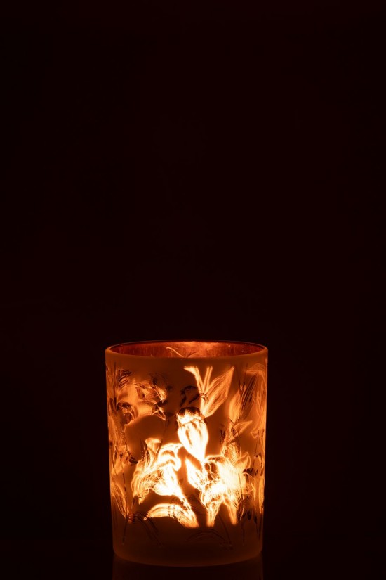 J Line photophores Jolipa Photophores Fleurs Verre Mat Blanc Rouge Or Medium.