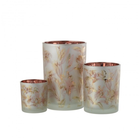 J Line Hurricane Flowers Glass Mat White Red Gold Large tea lights holders.
