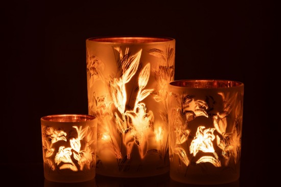 Jline Windlicht Blumen Glas Matt Weiß Rot Gold Large t lichthalter teelichtleuchter teelichte.