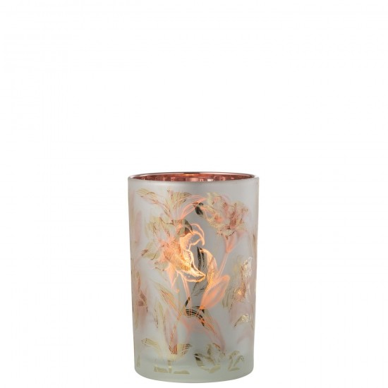 J Line Windlicht Bloemen Glas Mat Wit Rood Goud Large T theelichten theelichthouders waxinelichten JO48147.