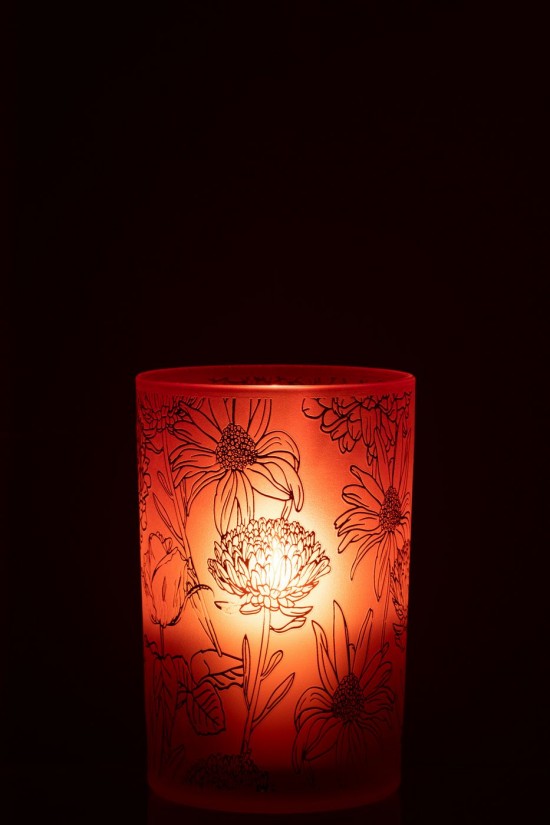 J Line photophores Jolipa Photophore Fleurs Verre Mat Rouge Or Large.