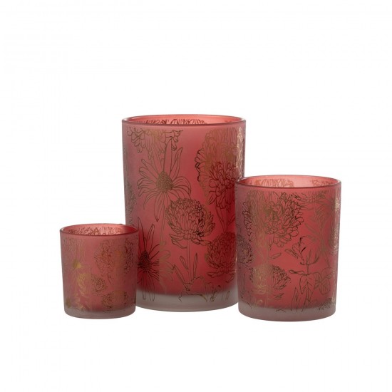 J Line Hurricane Flowers Glass Mat Red Gold Large tea lights holders.