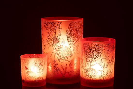 Jline Windlicht Blumen Glas Matt Rot Gold Large t lichthalter teelichtleuchter teelichte.