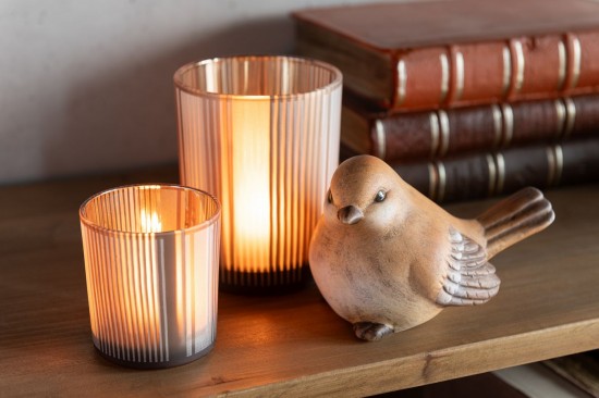 Jline Fotóforo Líneas Vidrio Mat Marrón Blanco Medium.