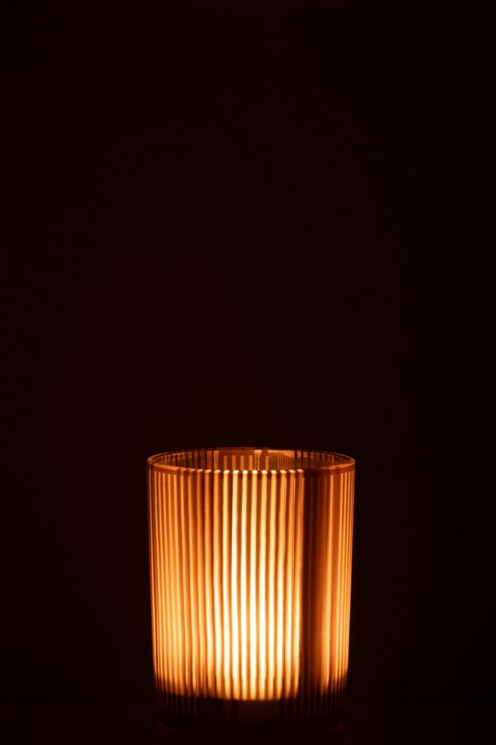 J Line photophores Jolipa Photophore Lignes Verre Mat Marron Blanc Medium.