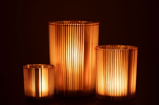 Jline Windlicht Linien Glas Matt Braun Weiß Large t lichthalter teelichtleuchter teelichte.