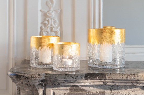 Jline Fotóforo Estriado Vidrio Transparente Oro Large.