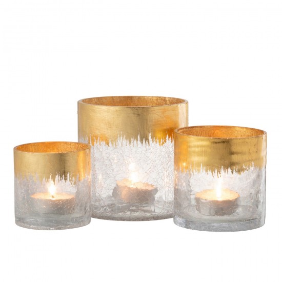 Jline Windlicht Crackle Glas Transparant Goud Large.
