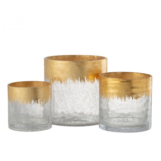 J Line Hurricane Crackle Glass Transparant Gold Large lanterns hurricanes.