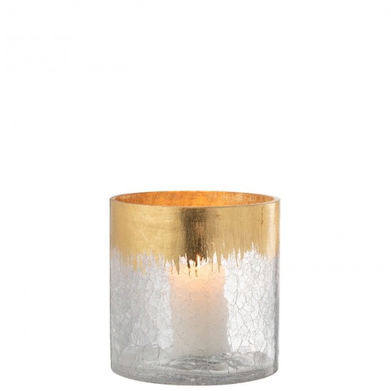 J Line Windlicht Crackle Glas Transparant Goud Large windlichten JO48227.
