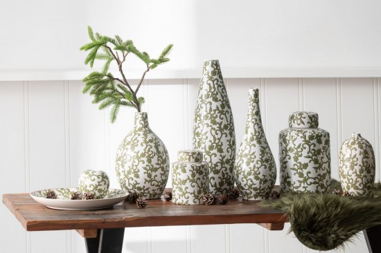 J Line Vaso Yezi Rotondo Porcellana Verde Bianco Jarron Yezi Redondo Porcelana Verde Blanco.